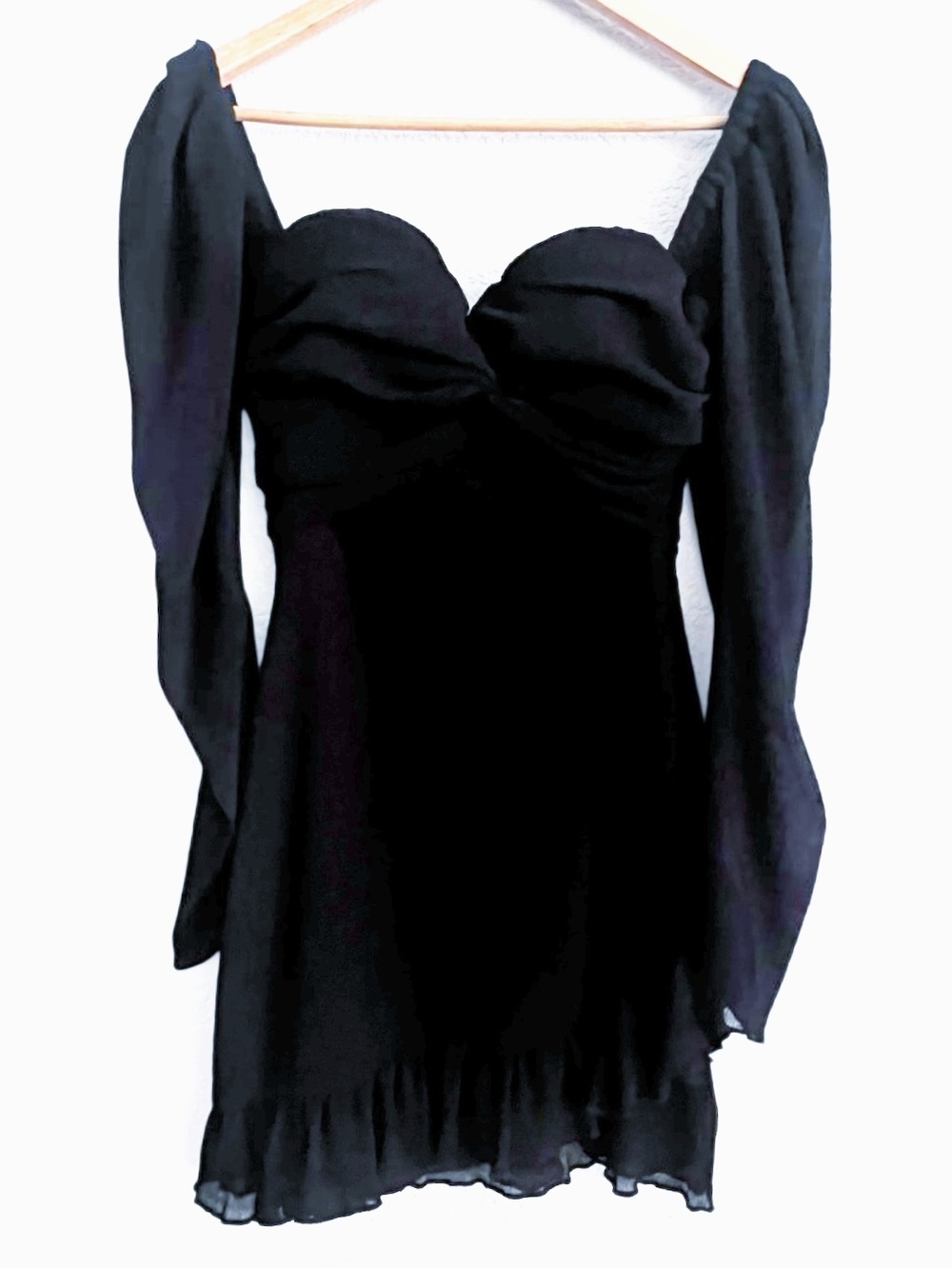 NWT House of Harlow 1969 REVOLVE Carolyn Blk Chiffon Long Sleeve Mini Dress XXS - Picture 2 of 10